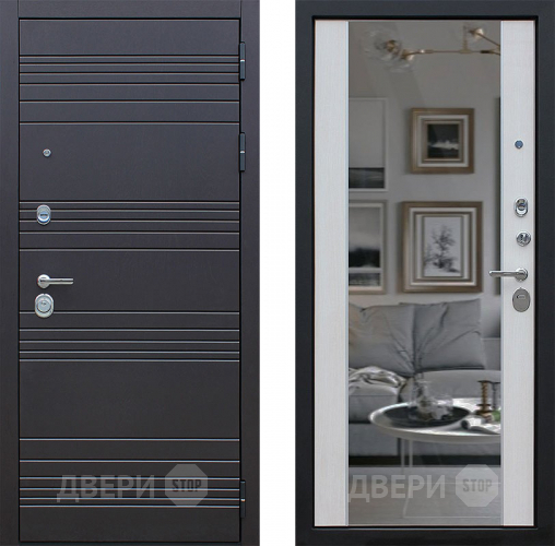 Входная металлическая Дверь АСД Дуэт с зеркалом Лиственница белая в Рузе