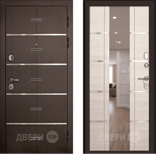 Входная металлическая Дверь (Дверной Континент) Савона с зеркалом Беленый дуб в Рузе