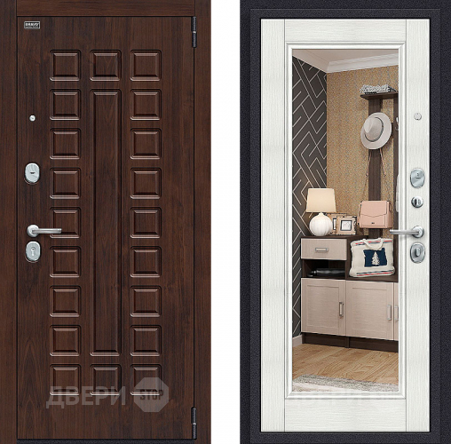 Входная металлическая Дверь Bravo Оптим Урбан с зеркалом Bianco Veralinga в Рузе