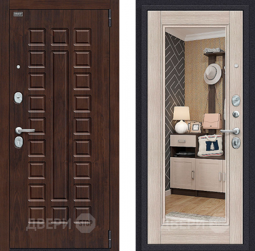 Входная металлическая Дверь Bravo Оптим Урбан с зеркалом Cappuccino Veralinga в Рузе