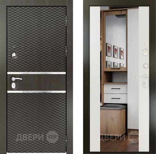 Входная металлическая Райтвер Плаза Шоколад с зеркалом Белый матовый в Рузе