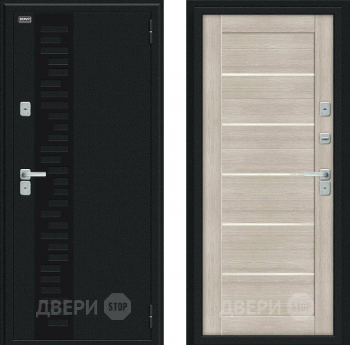 Входная металлическая Дверь Bravo Thermo Техно Декор Букле черное/Cappuccino Veralinga в Рузе