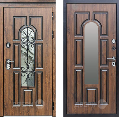 Входная металлическая Дверь Сударь МХ-32 Винорит Темный Дуб с Ковкой и окном в Рузе