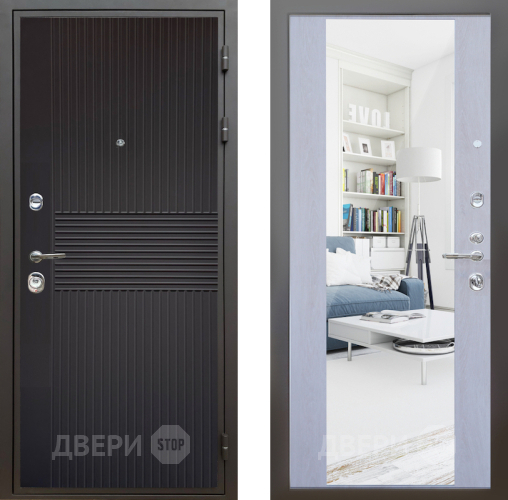 Входная металлическая Дверь Шелтер (SHELTER) Комфорт Черная шагрень 12 с зеркалом Дуб филадельфия крем в Рузе