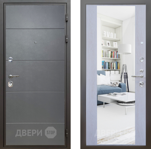 Входная металлическая Дверь Шелтер (SHELTER) Комфорт Лофт графит 12 с зеркалом Дуб филадельфия крем в Рузе