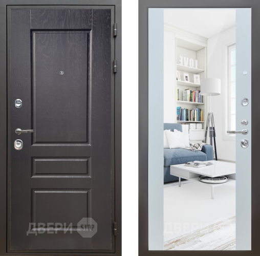 Входная металлическая Дверь Шелтер (SHELTER) Комфорт Дуб английский 13 с зеркалом Белый матовый в Рузе