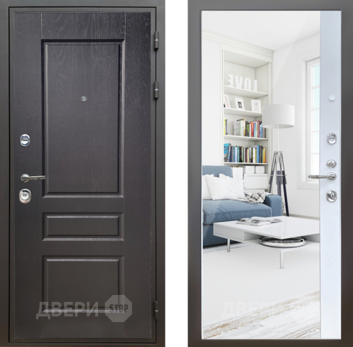 Входная металлическая Дверь Шелтер (SHELTER) Комфорт Дуб английский 14 с зеркалом Белый матовый в Рузе