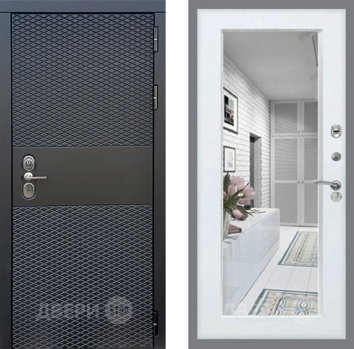 Входная металлическая Дверь Стоп БЛЭК CISA Зеркало Белый ясень в Рузе