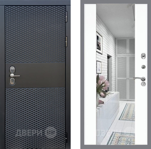 Входная металлическая Дверь Стоп БЛЭК CISA Зеркало СБ-16 Силк Сноу в Рузе