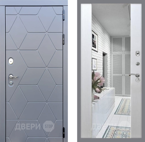 Входная металлическая Дверь Стоп КОСМО Зеркало СБ-16 Лиственница беж в Рузе