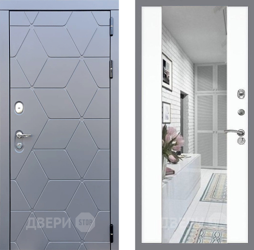 Входная металлическая Дверь Стоп КОСМО Зеркало СБ-16 Силк Сноу в Рузе