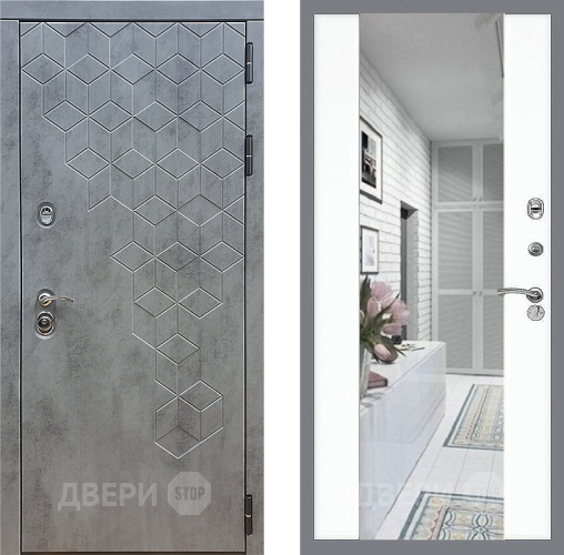 Входная металлическая Дверь Стоп БЕТОН Зеркало СБ-16 Силк Сноу в Рузе