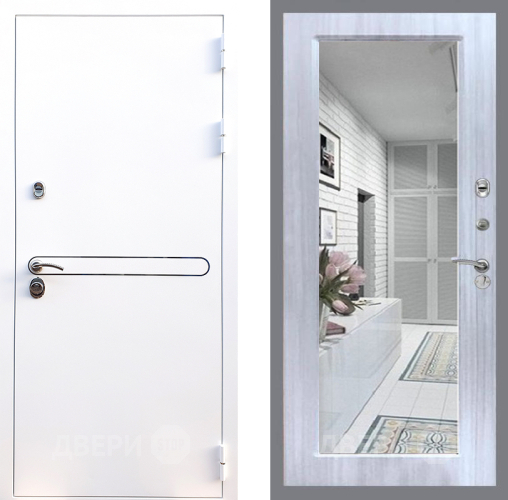 Входная металлическая Дверь Стоп Лайн Вайт Зеркало Сандал белый в Рузе