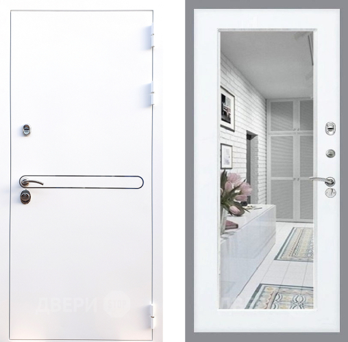 Входная металлическая Дверь Стоп Лайн Вайт Зеркало Силк Сноу в Рузе