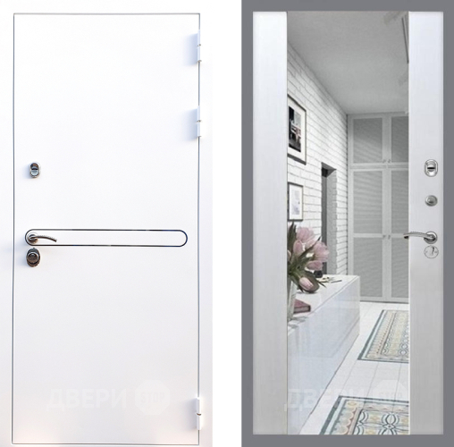 Входная металлическая Дверь Стоп Лайн Вайт Зеркало СБ-16 Лиственница беж в Рузе