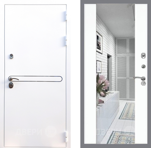 Входная металлическая Дверь Стоп Лайн Вайт Зеркало СБ-16 Силк Сноу в Рузе