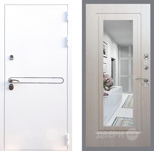 Входная металлическая Дверь Стоп Лайн Вайт Зеркало ФЛ-120 Беленый дуб в Рузе