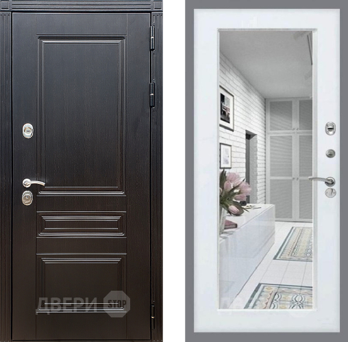 Входная металлическая Дверь Стоп МЕГАПОЛИС Зеркало Белый ясень в Рузе