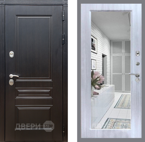 Входная металлическая Дверь Стоп МЕГАПОЛИС Зеркало Сандал белый в Рузе