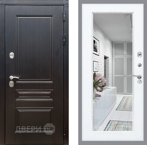 Входная металлическая Дверь Стоп МЕГАПОЛИС Зеркало Силк Сноу в Рузе