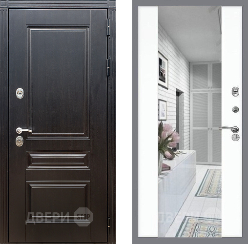 Входная металлическая Дверь Стоп МЕГАПОЛИС Зеркало СБ-16 Силк Сноу в Рузе