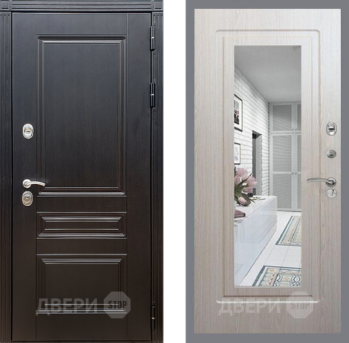 Входная металлическая Дверь Стоп МЕГАПОЛИС Зеркало ФЛ-120 Беленый дуб в Рузе