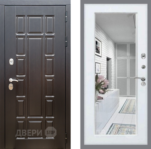 Входная металлическая Дверь Стоп НЬЮ ЙОРК Зеркало Белый ясень в Рузе