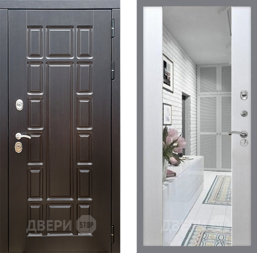 Входная металлическая Дверь Стоп НЬЮ ЙОРК Зеркало СБ-16 Лиственница беж в Рузе