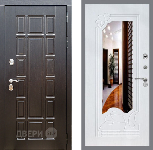 Входная металлическая Дверь Стоп НЬЮ ЙОРК ЗкркалоФЛ-147 Ясень белый в Рузе