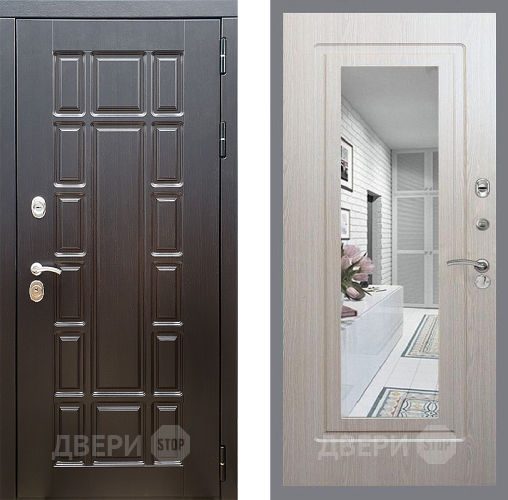 Входная металлическая Дверь Стоп НЬЮ ЙОРК Зеркало ФЛ-120 Беленый дуб в Рузе