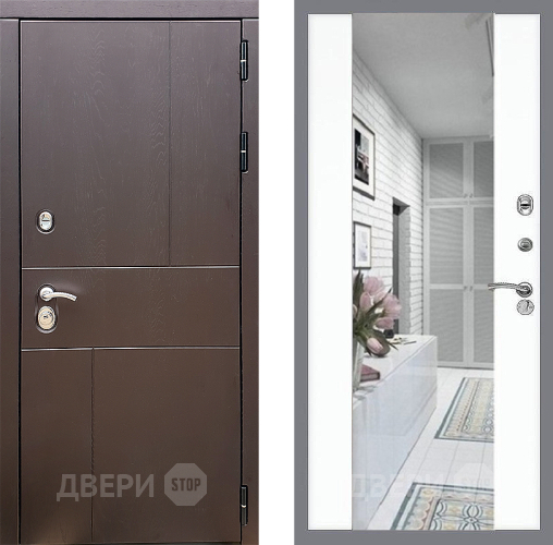 Входная металлическая Дверь Стоп УРБАН Зеркало СБ-16 Силк Сноу в Рузе