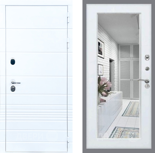 Входная металлическая Дверь Стоп ТРЕНДО Зеркало Белый ясень в Рузе