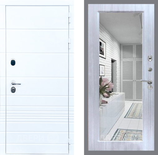 Входная металлическая Дверь Стоп ТРЕНДО Зеркало Сандал белый в Рузе