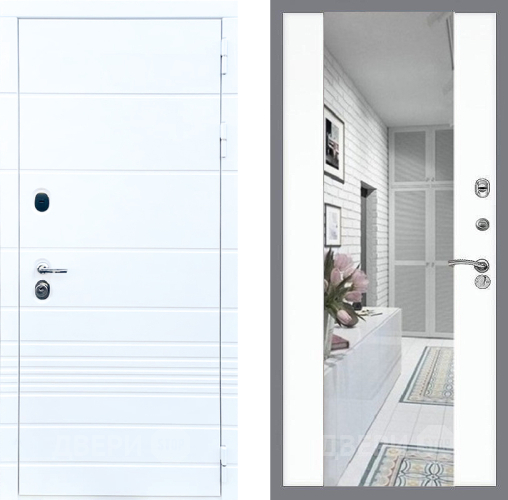 Входная металлическая Дверь Стоп ТРЕНДО Зеркало СБ-16 Силк Сноу в Рузе