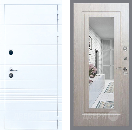 Входная металлическая Дверь Стоп ТРЕНДО Зеркало ФЛ-120 Беленый дуб в Рузе