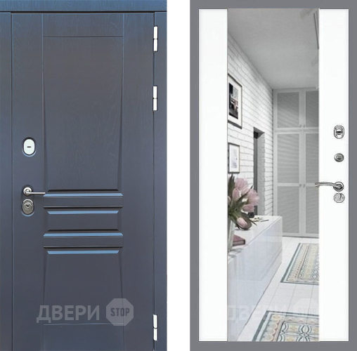 Входная металлическая Дверь Стоп ПЛАТИНУМ Зеркало СБ-16 Силк Сноу в Рузе