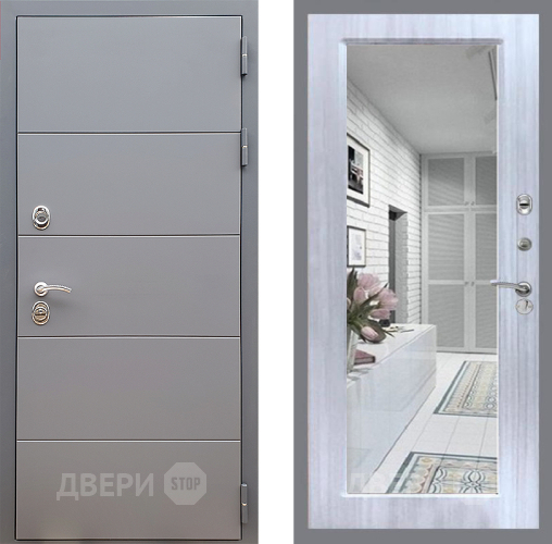 Входная металлическая Дверь Стоп АРТ ГРАФИТ Зеркало Сандал белый в Рузе