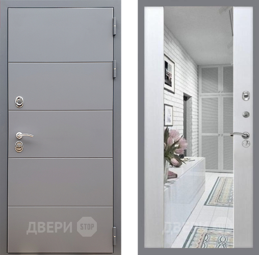 Входная металлическая Дверь Стоп АРТ ГРАФИТ Зеркало СБ-16 Лиственница беж в Рузе