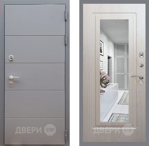Входная металлическая Дверь Стоп АРТ ГРАФИТ Зеркало ФЛ-120 Беленый дуб в Рузе
