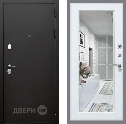 Входная металлическая Дверь Стоп КЛАССИК Шагрень Зеркало Белый ясень в Рузе