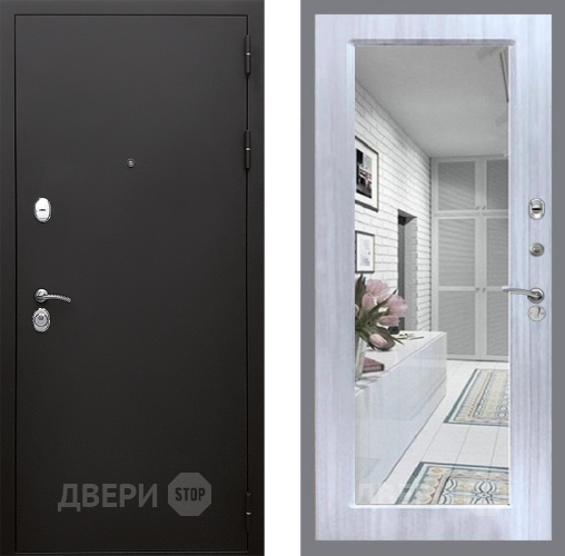 Входная металлическая Дверь Стоп КЛАССИК Шагрень Зеркало Сандал белый в Рузе