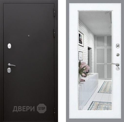 Входная металлическая Дверь Стоп КЛАССИК Шагрень Зеркало Силк Сноу в Рузе