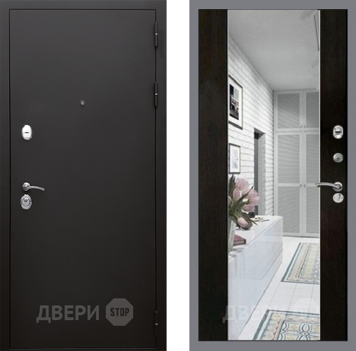 Входная металлическая Дверь Стоп КЛАССИК Шагрень Зеркало СБ-16 Венге в Рузе