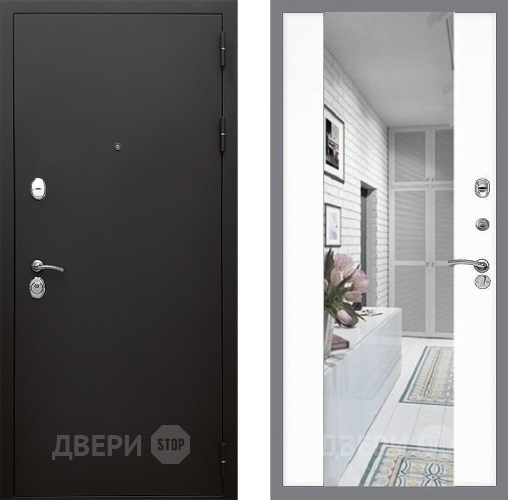 Входная металлическая Дверь Стоп КЛАССИК Шагрень Зеркало СБ-16 Силк Сноу в Рузе