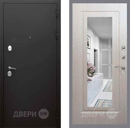 Входная металлическая Дверь Стоп КЛАССИК Шагрень Зеркало ФЛ-120 Беленый дуб в Рузе