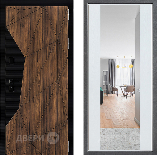 Входная металлическая Дверь Дверной континент ДК-11 ФЛЗ-1 Зеркало Белое дерево в Рузе