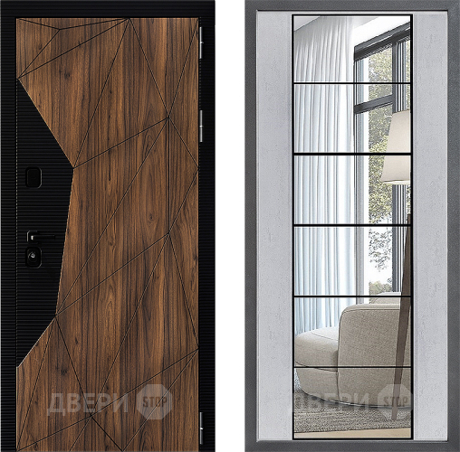 Входная металлическая Дверь Дверной континент ДК-11 ФЛЗ-2 Зеркало Бетон светлый в Рузе