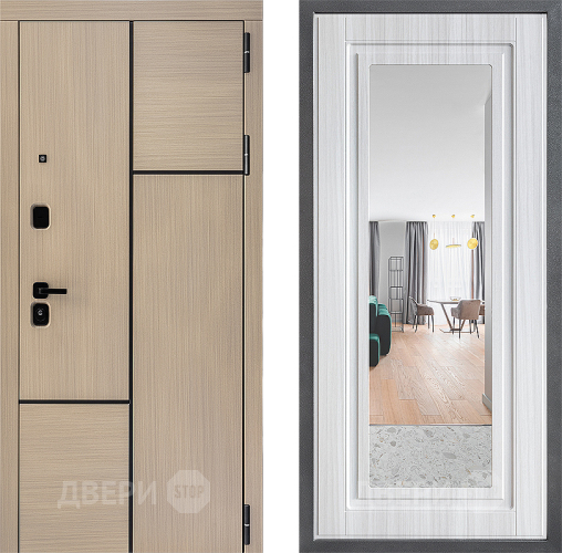 Входная металлическая Дверь Дверной континент ДК-14 ФЛЗ Зеркало Сандал белый в Рузе