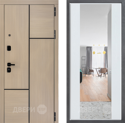 Входная металлическая Дверь Дверной континент ДК-14 ФЛЗ-1 Зеркало Белое дерево в Рузе