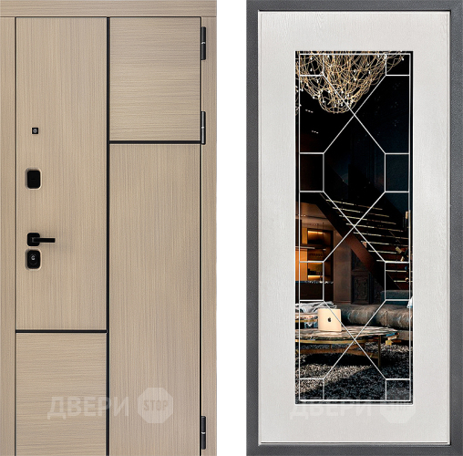 Входная металлическая Дверь Дверной континент ДК-14 ФЛ-Тиффани Зеркало Белое дерево в Рузе